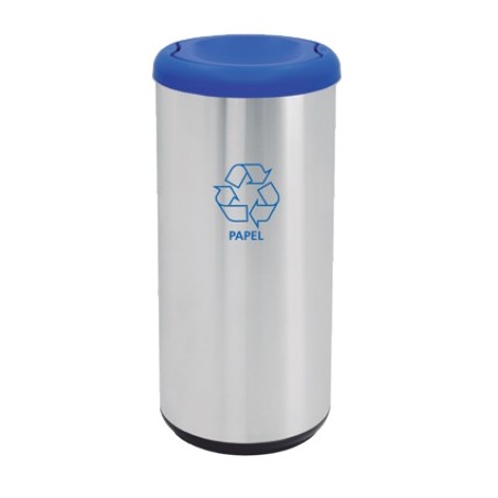 BASURERO SELECTIVO DE ACERO INOX. 40 L CON TAPA DE VAIVEN AZUL