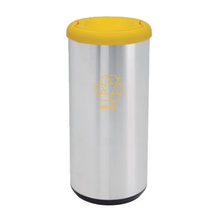 BASURERO SELECTIVO DE ACERO INOX. 40 L CON TAPA DE VAIVEN AMARILLA